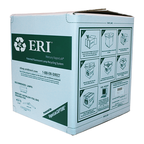 Photo of one of our lamp recycling boxes.